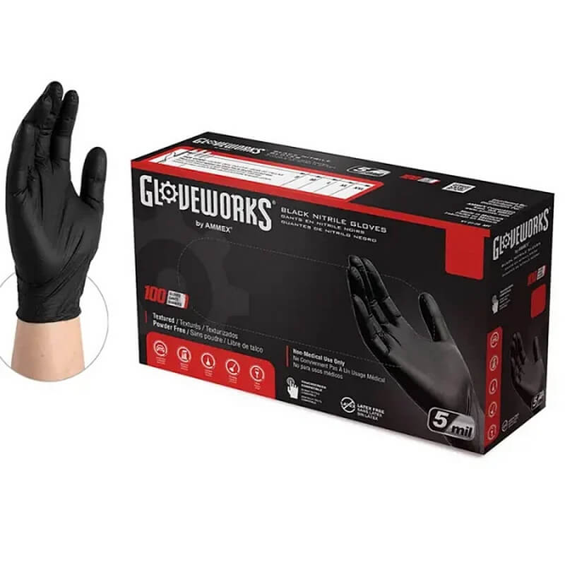 Gloveworks Powder Free Black Nitrile Disposable Gloves 100 pk