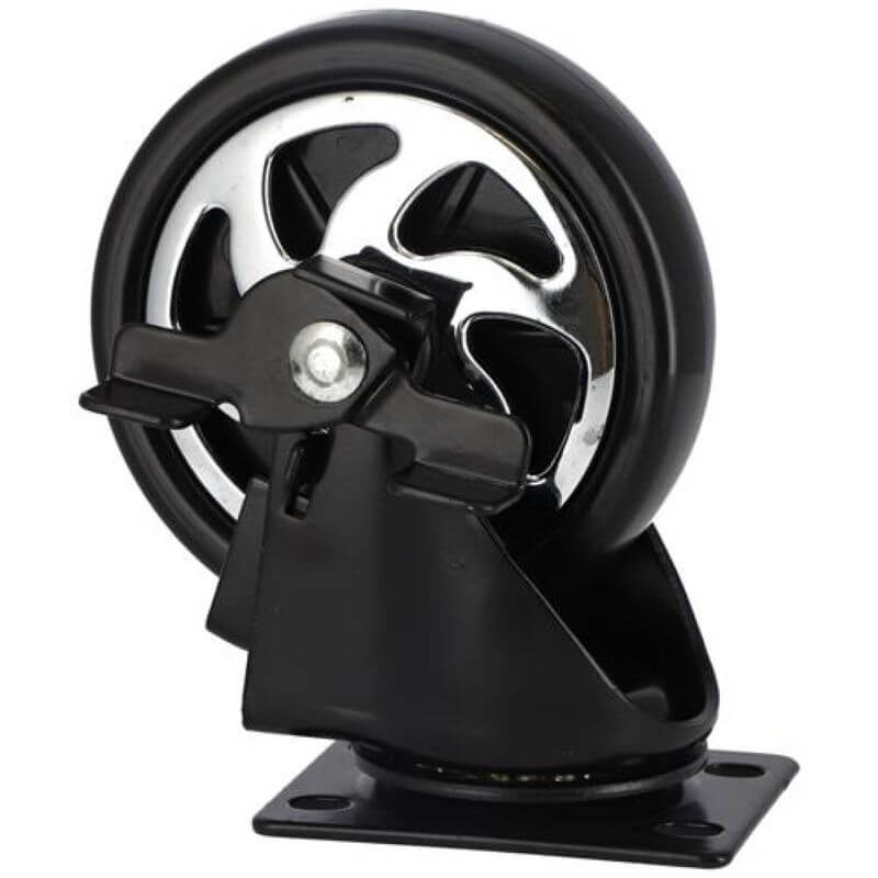 Black & Chrome Swivel Caster with Brake 5”x1-1/4”