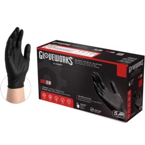 GloveWorks Powder-Free Black Nitrile Disposable Gloves Large 100 pk