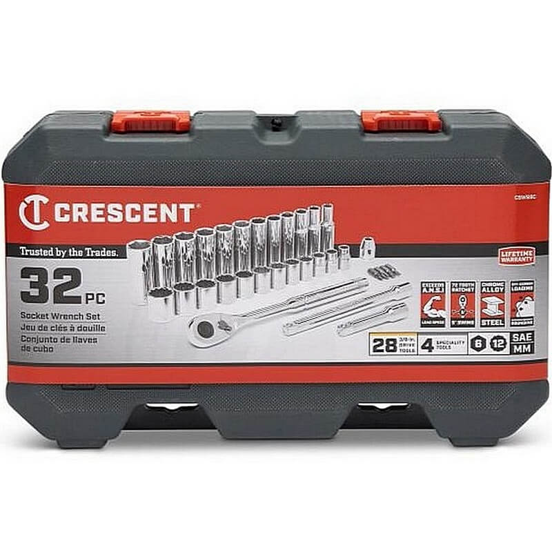 Crescent 6/12-Point Standard/Deep Socket Wrench Set 3/8″ 32 ct