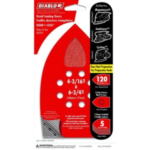 Diablo MegaMouse Hook & Lock sanding Sheets 120 Grit 4-3/16”x6-3/4” 5pk