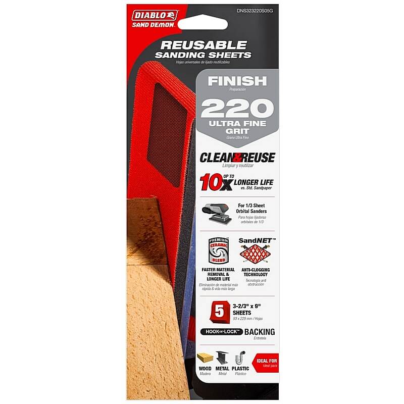 Diablo SandNET Sanding Sheets 220 Grit 1/3″ 5 Ct