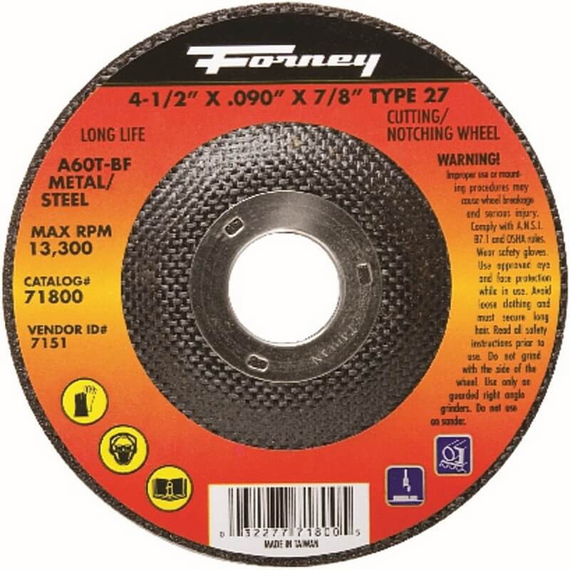 Forney 71800 Type 27 Cutting/Notching Wheel 4-1/2”x7/8”