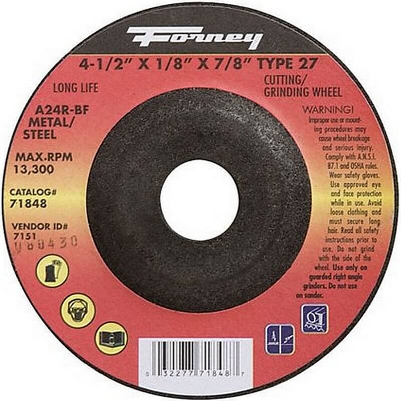 Forney 71848 Type 27 Metal Cut-Off Wheel 4-1/2”x1/8”x7/8”