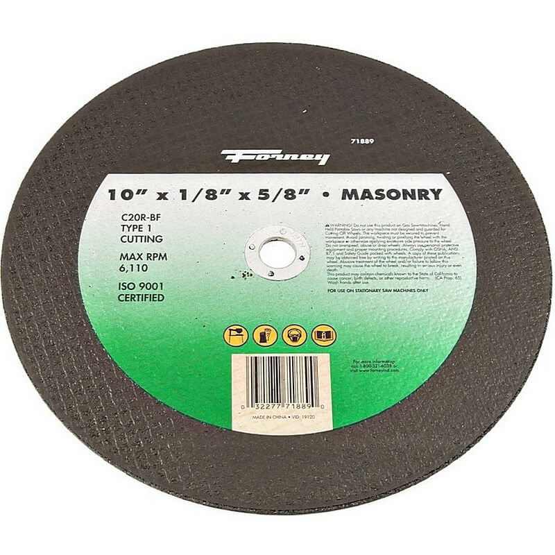 Forney 71889 Type 1 Masonry & Asphalt Cut-Off Wheel 10”x1/8”x5/8”