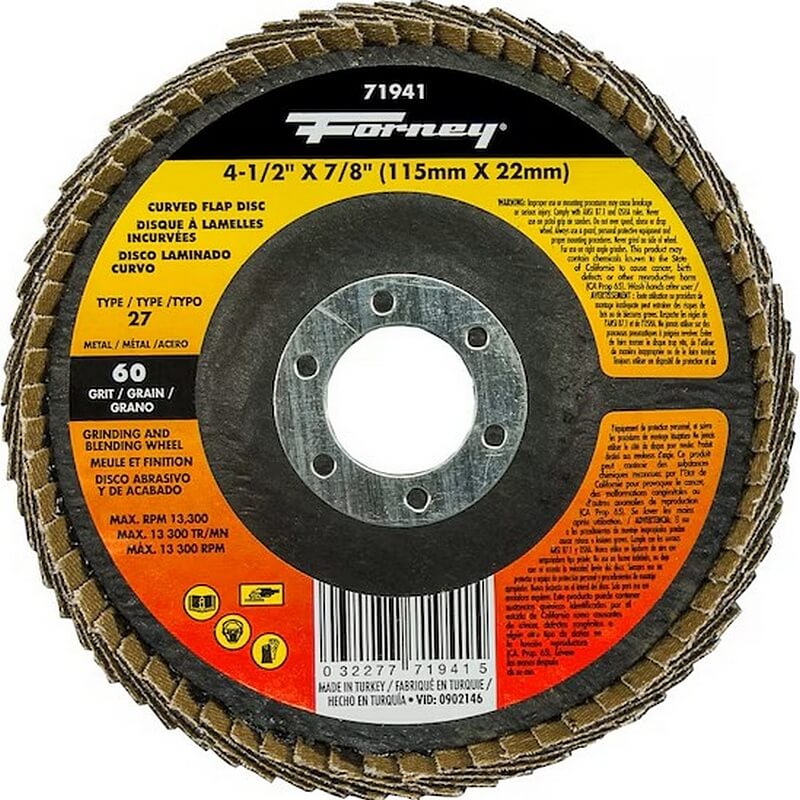 Forney 71941 Curved Edge Flap Disc 60 Grit 4-1/2”x7/8”