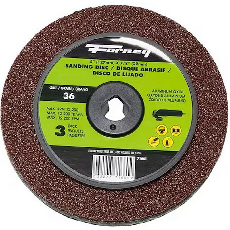 Forney Aluminum Oxide Fibre Sanding Disc 5″ 36 Grit 3 Ct