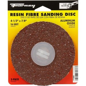 Forney Resin Fibre Sanding Discs 16 Grit 4-1/2”x7/8” 3 pk