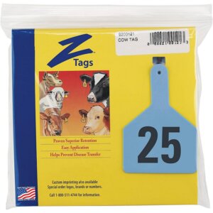Z1 No Snag Blue Cow Tags 1-25