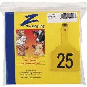Z1 No Snag Yellow Cow Tags 1-25