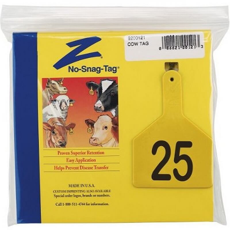 Z1 No Snag Yellow Cow Tags 1-25