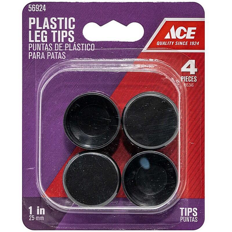 ACE Round Plastic Black Leg Tip 1 inch 4 Ct