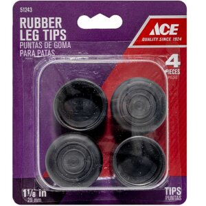 ACE Rubber Round Black Leg Tip 1-1/8 inch 4 Ct