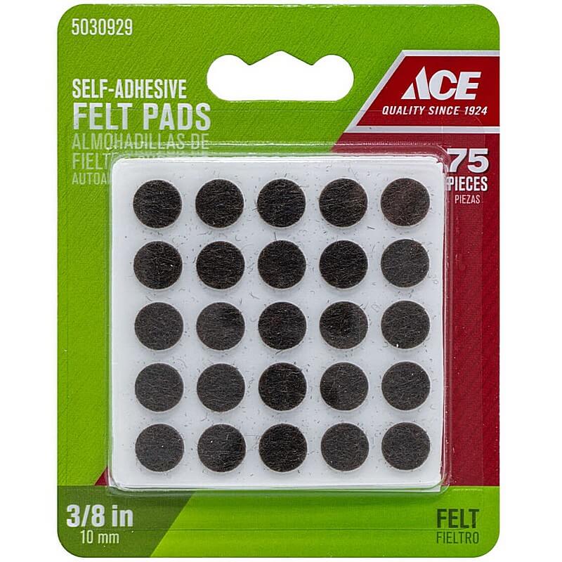 ACE Self Adhesive Brown Round Felt Protective Pad 3/8 inch 75 Ct