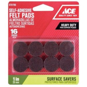 Ace Round Brown Felt Self-Adhesive Protective Pads 1” 16 pk