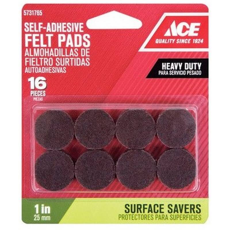 Ace Round Brown Felt Self-Adhesive Protective Pads 1” 16 pk