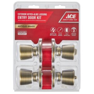 Ace Tulip Antique Brass Entry Door Knob Kit 1-3/4” 2 pk