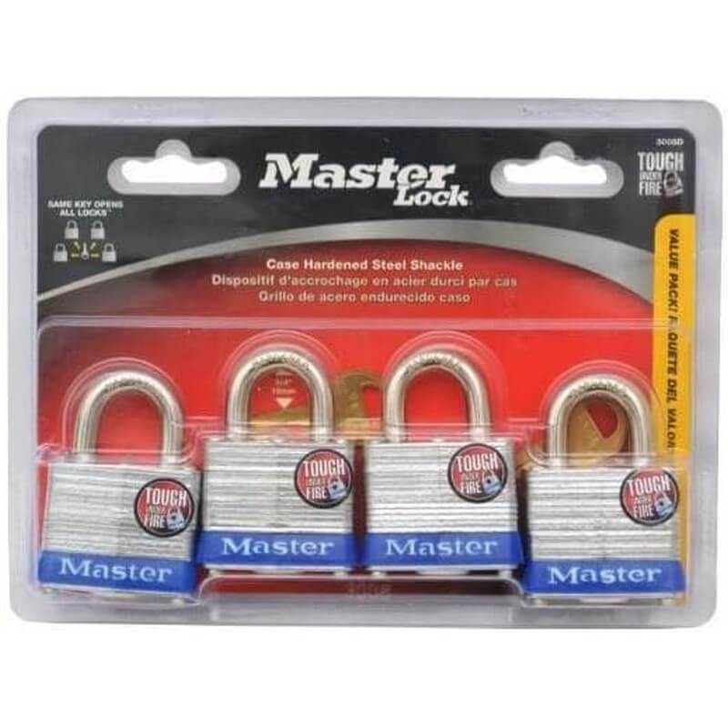 Master Lock 3008D Laminated Steel Padlock 1-1/2” 4 pk