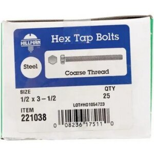 Hillman Zinc-Plated Steel Hex Tap Bolt 1/2”x3-1/2” 25 pk