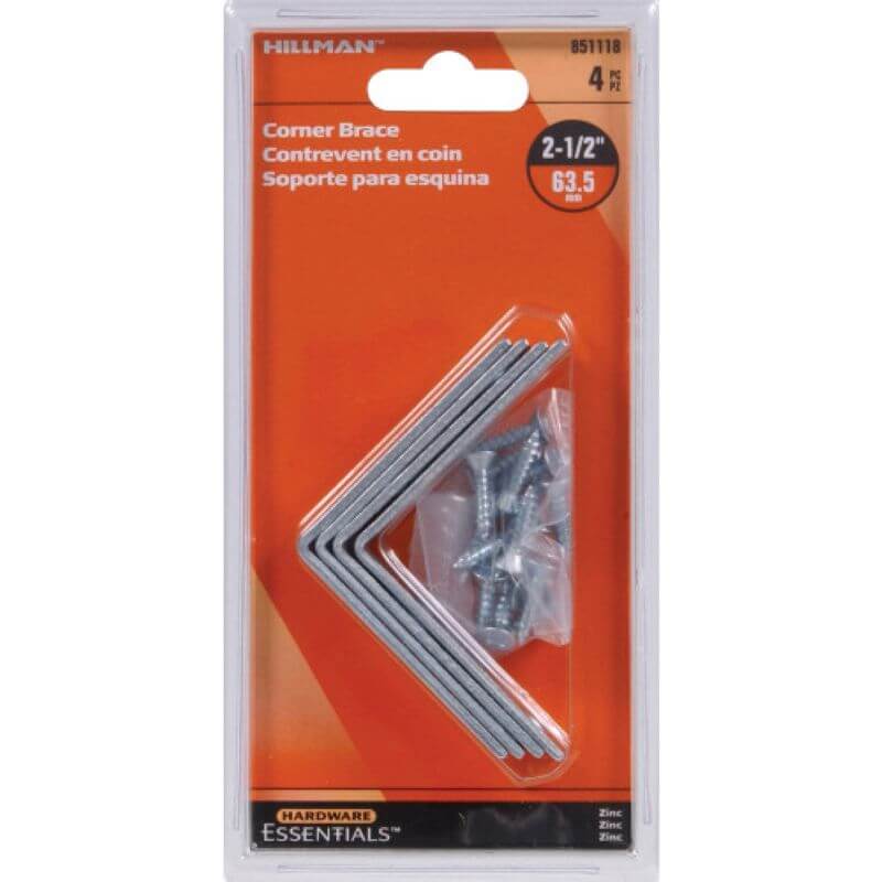 Hillman Zinc-Plated Steel Corner Brace Mending Plates 2-1/2”x5/8” 4 pk