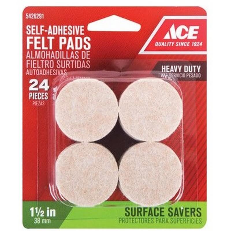Ace Round Brown Felt Self-Adhesives Protective Pads 1-1/2” 24 pk