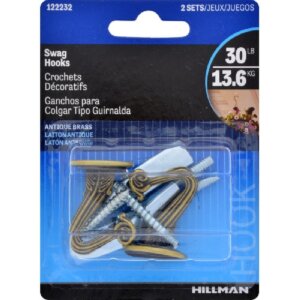 Hillman Antique Brass Swag Hooks 2 pk