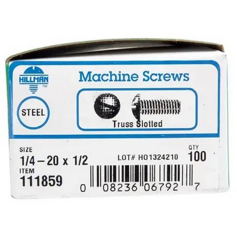 Hillman Combination Truss Head Zinc-Plated Steel Machine Screws 1/4-20” x 1/2” 100 pk
