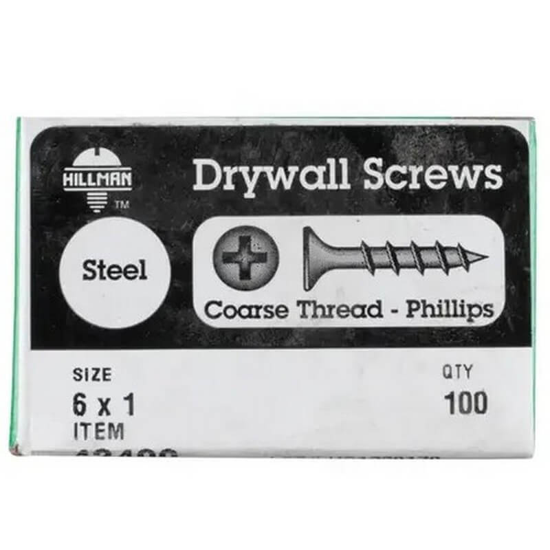 Hillman Phillips Coarse Thread Black Phosphate Drywall Screws #6 x 1” 100 pk