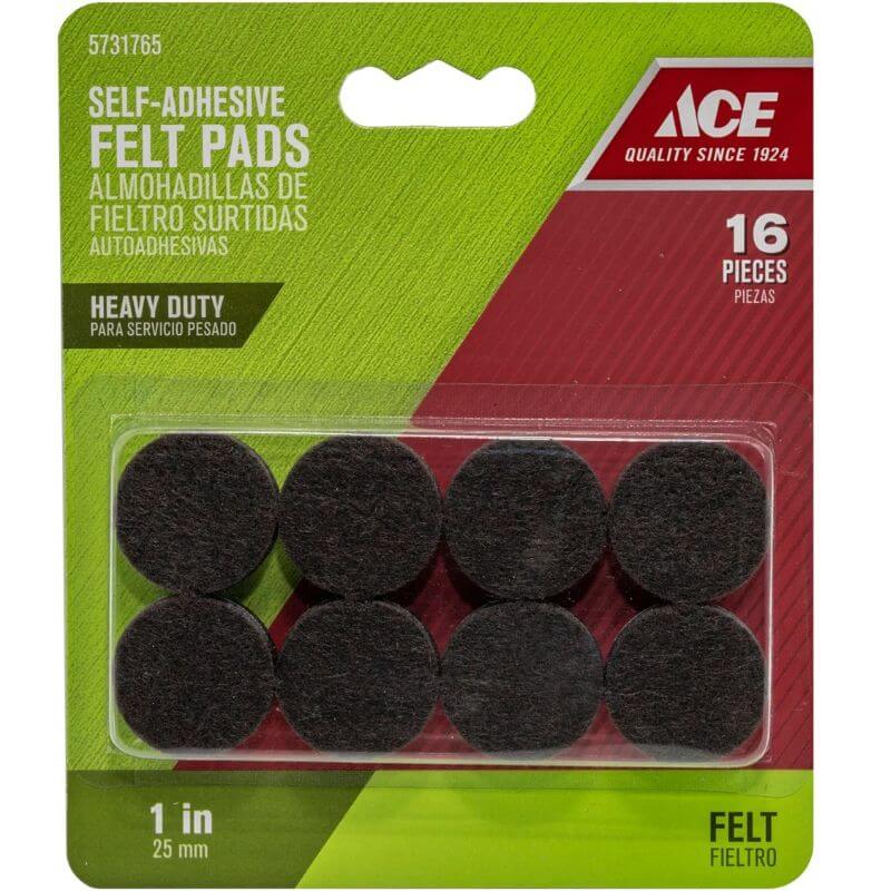 Ace Round Brown Felt Self-Adhesive Protective Pads 1” 16 pk