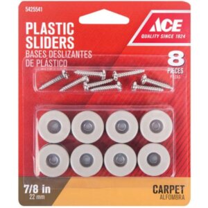 Ace Round White Plastic Screw-On Slide Glides 7/8” 8 pk