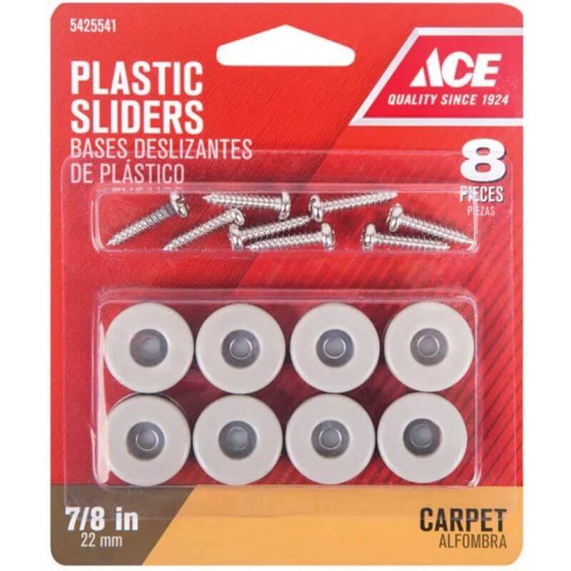 Ace Round White Plastic Screw-On Slide Glides 7/8” 8 pk