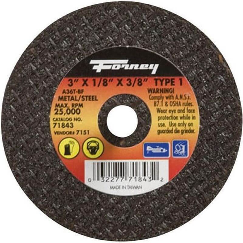 Forney 71843 Type 1 Metal Cut-Off Wheel 3”x1/8”x3/8”