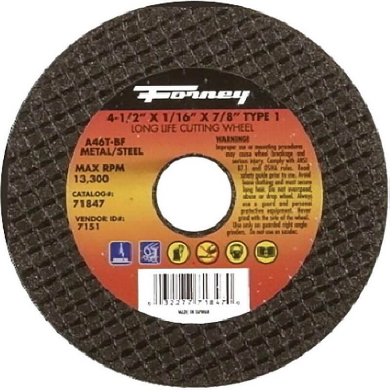 Forney 71847 Type 1 Metal Cut-Off Wheel 4-1/2”x1/16”x7/8”